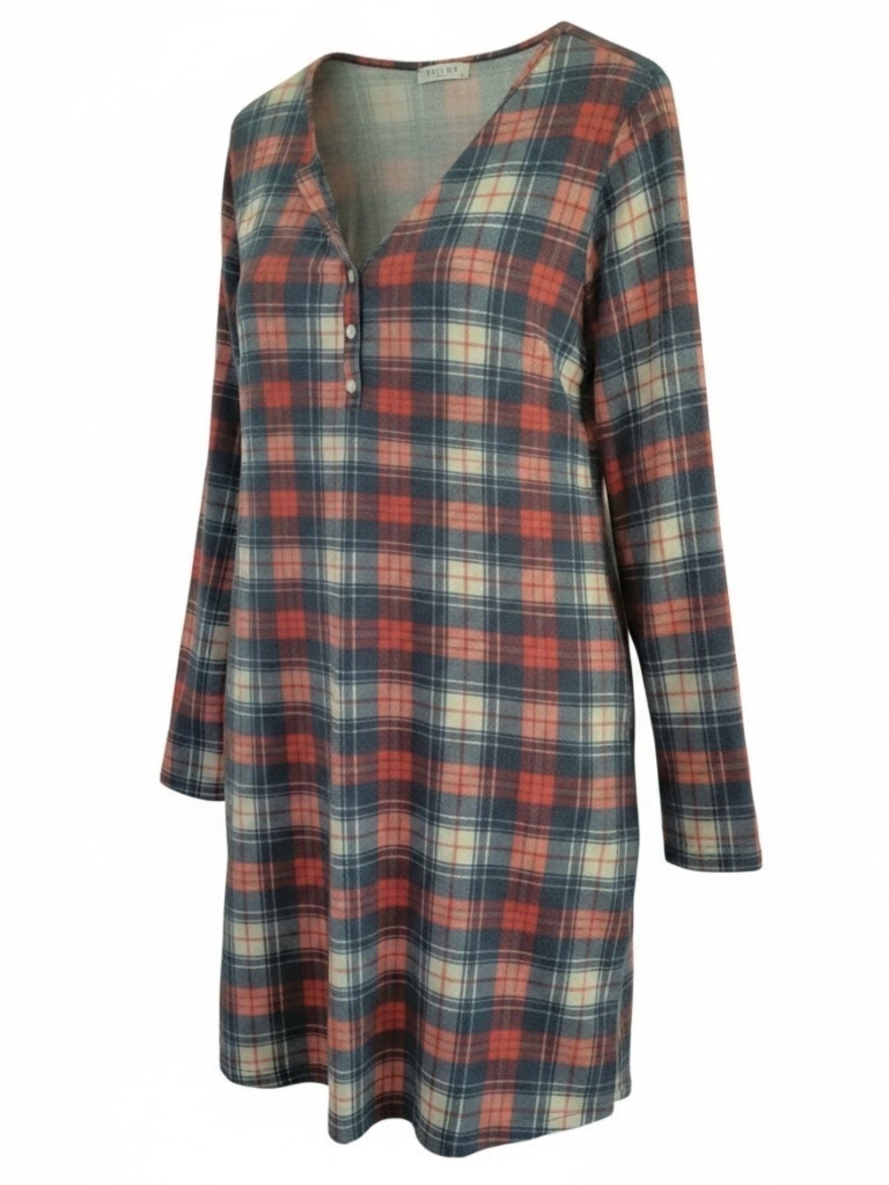 Women’s Plaid Tunic Blouse - Blue, Rust & Cream